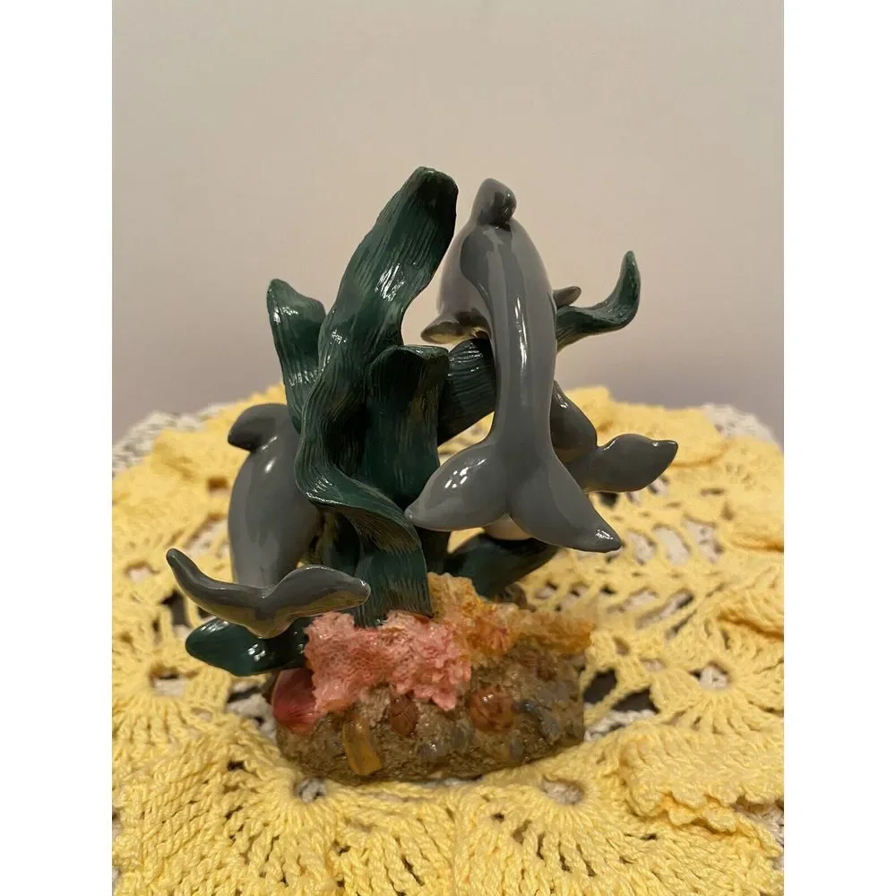 Herco Gift Professional Dolphins Playing In Coral Seaweed Figurine‎ Ceramic.